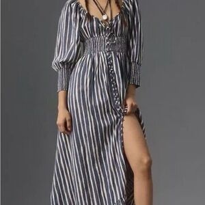 Anthropologie Navy and White Striped Maxi Dress